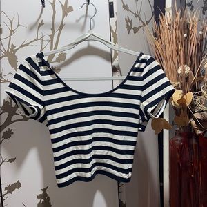 Stripe Criss Cross Back Crop Top